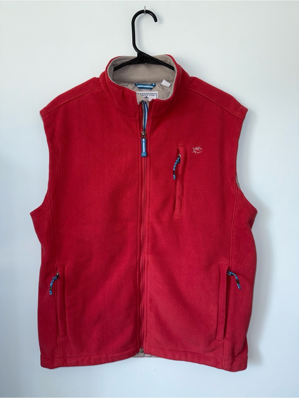 Southern Tide Men's Red Fleece Vest with Zip Pockets